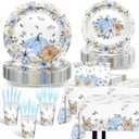 Blue Pumpkin Baby Shower Decorations for Boy: Little Pumpkin on The Way Plates, Napkins, Cups, Tableware and Tablecloth Fall Party Supplies Decorations for Birthday Baby Shower Serve 24