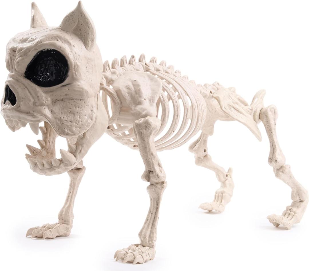 JOYIN 16 Posable Puppy Skeleton Halloween Decorations Realistic Plastic Dog Animal Bones with Movable Joints for Halloween Indoor Outdoor Decor Spooky Scene Party Favors Graveyard Decor