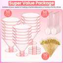 Sawysine 50 Set 5 oz Disposable Plastic Martini Glasses and Cocktail Picks Spoons Clear Mini Cocktail Glasses for Family Dinner, Tavern, Party, Weddings, Wine, Ice Cream and Other Food(Pink)