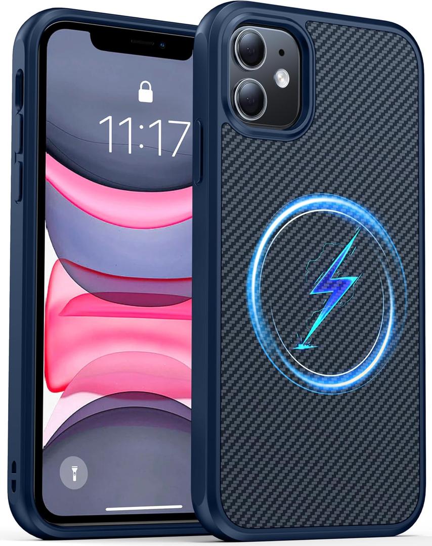 Magnetic for iPhone 11 Phone Case-Compatible with MagSafe-Carbon Fiber Texture-Slim Military Grade Drop Protection Phone Case for iPhone 11 6.1",Blue