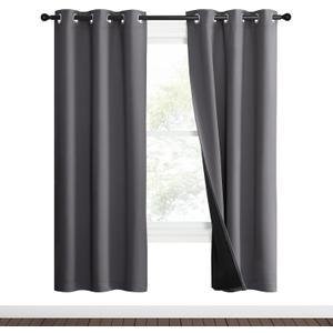 NICETOWN Grey Full Shade Curtain Panels, 37" Wide x 70" Long, Gray, Pair of Thermal Insulated & Energy Efficiency Blackout Curtains for Living Room Windows, Lined Silky Performance Window Dressing