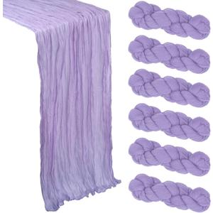 6 Pack Lilac Purple Cheesecloth Table Runner 10Ft Spring Lavender Gauze Cheese Cloth Table Runner 35x120 Inch Boho Sheer Rustic Fabric for Holiday Party Decor Baby Shower Wedding Home Decorations