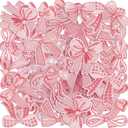 Pink Bow Iron on Patches Cute Buffalo Plaid Polka Dot Ribbon Bowknot Sew on Repair Embroidered Applique Girly Aesthetic DIY Crafts Gift for Girls Women Clothing Backpack Hat