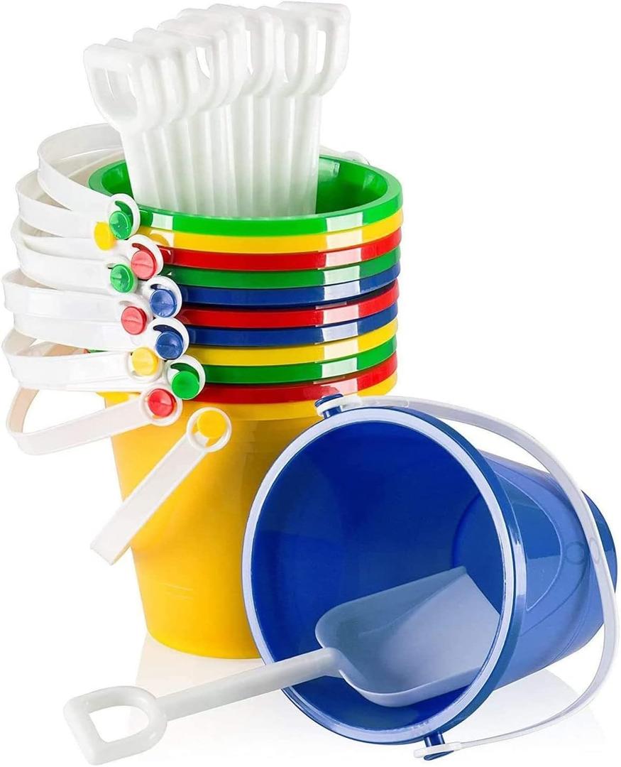 12-Piece Sand Toy Set - Top Race Durable & Imaginative Beach Play Kit with Colorful Buckets & White Shovels. Perfect for Kids Ages 3-5, Outdoor Parties, Outdoor Fun Gift for Young Beach Enthusiasts
