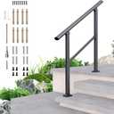 DIYHD 3 Step Handrail for Outdoor,Powder Coated Iron Stair Railing,Black Hand Rails for Indoor, Porch,Deck,1 Pack