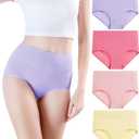 wirarpa Women's Cotton Underwear High Waisted Ladies Panties Full Coverage Briefs 4 Pack (Regular & Plus Size) (Large, Pastel Yellow/Shell Pink/ Quartz Pink/ Lilac - Set 18)