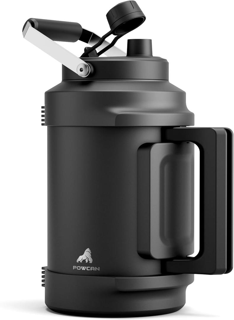 1 Gallon Insulated Water Bottle for Travel: 2in1 Straw Spout Lid, Dual Handle, Leakproof, Keep Cold 48H, 128oz Stainless Steel Water Jug for Gym, Biking, Road Trip, Work, Home, Picnic (Midnight)