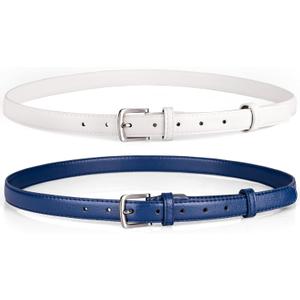 Skinny Belts for Women Trendy Thin Ladies Belts for Jeans Pants Dresses (waist 30"-33", Blue&white)