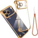 Phone Case, Compatible with iPhone 17 Pro Max, Transparent Electroplated Golden Phone Case, Frameless Design, with Camera Lens Protection.