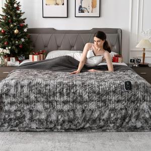WOOMER Heated Blanket Full Size Electric Blanket 77"x 84", Soft Faux Fur Fast Heating Blanket, 10 Heating Levels & 0.5-12H Auto Off, Over-Heat Protection, ETL Certification (Marble Grey)