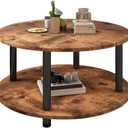23.6" Round Coffee Table, 2-Tier Small Circle Coffee Table with Storage, Modern Center Accent Table with Metal Frame, Side Table End Table for Small Space, Living Room, Office, Rustic Brown