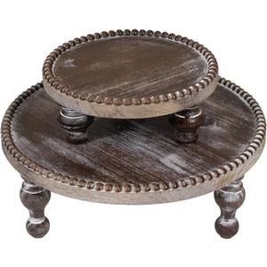 MAONAME 2 Pcs Set Farmhouse Wood Riser for Display, Decorative Pedestal Stand for Kitchen Counter, Rustic Round Beaded Wooden Display Tray, Cupcake Display for Cakes, Home Decor, 11.8/7.5 inches
