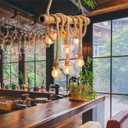 Arturesthome 6 Heads Hemp Rope Pendant Light, Vintage Bamboo Chandeliers Fixture Kitchen Island, Rustic Industrial Hanging Lamp for Bedroom Restaurant Cafe Bar Country Style Decoration