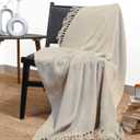 RAJRANG Silver Lining Cotton Herringbone Throw Blanket 50 x 60 Inch - Modern Boho Living Room Decor Cozy Warm Bed Throws Soft Luxury Blankets for Indoor Outdoor Beige