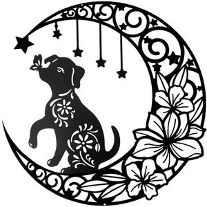 12 Inch Black Metal Dog Wall Art Decor, Cute Moon Dog Silhouette Wall Hanging Sculpture for Living Room Bedroom Bathroom Decoration Home Accents