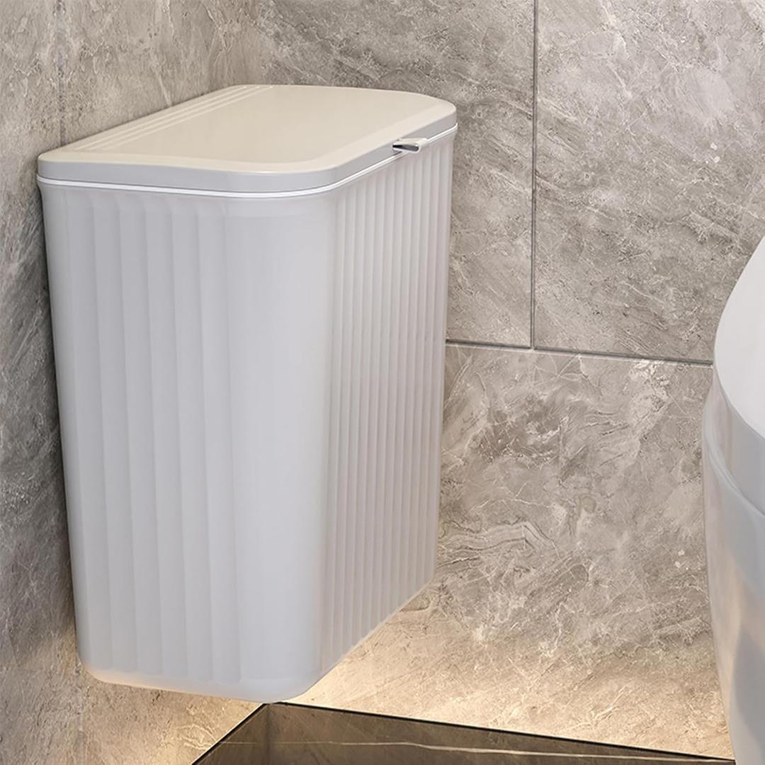 2.4 Gallon Kitchen Compost Bin for Counter Top or Under Sink, Hanging Small Kitchen Trash Can with Lid, Wall Mounted Waste Basket Bin Garbage Can for Bathroom (Grey)