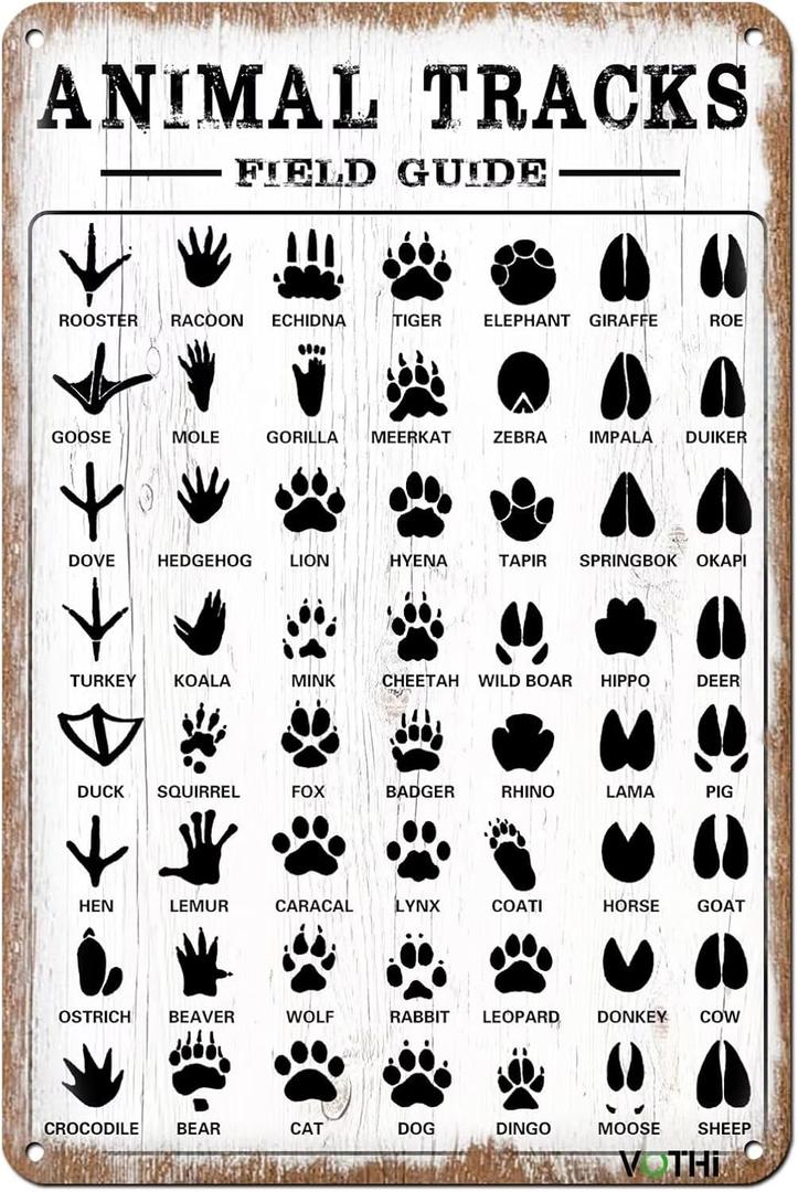 Funny Retro Metal Tin Sign Animal Tracks Field Guide Farmhouse Home RusticWoodland DecorBoy Nursery Decor8x12 In