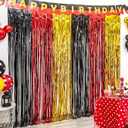 LOLStar 2 Pack Cartoon Mouse Birthday Party Supplies, 3.3x6.6 ft Black Red Gold Birthday Party Decorations Tinsel Foil Fringe Curtains Cute Mouse Photo Booth Props Metallic Backdrop Streamers for Boys