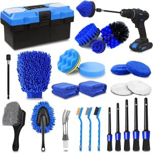 TTRCB 27Pcs Car Detailing Kit, Car Detailing Brush Set, Auto Detailing Drill Brush Set, Car Detailing Brushes, Car Wash Kit, Car Accessories, Car Cleaning Tools Kit for Interior, Exterior, Wheels