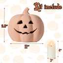 Fall Decorations for Home - Halloween Decorations - Handmade Terracotta Pumpkin Jack O' Lantern with Flameless Candle - Vintage Autumn Farmhouse Decor for Indoor Outdoor Porch Mantel (Medium)