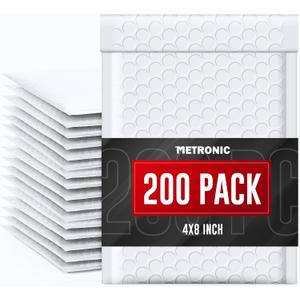 METRONIC 4x8" Bubble Mailer 200 Pack Waterproof White Small Bubble Mailers Usable Size 4x7" Self Seal Mailing Envelopes Bubble Padded for Small Business Mailing Jewelry Makeup Cards Envelope Mailers