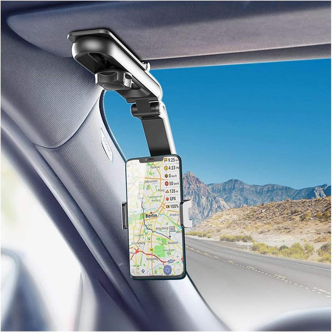 Cell Phone Holder for Car, Car Cellphone Mount Clip, 360°Rotatable Phone Holder for Car Sun Visor, Universal for iPhone 13/12 Pro, Pro Max, XS, Samsung, More Devices, Car Accessories (Black)