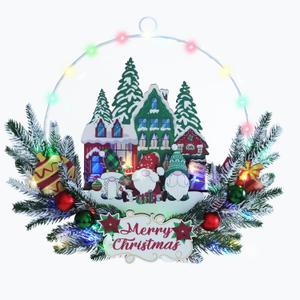 Christmas Rustic Wreath for Front Door, Artificial Xmas Wreath with Decorations and Lights, Indoor Outdoor Holiday Decor (Santa Gnome)