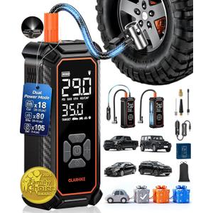 OlarHike Cordless Tire Inflator Portable Air Compressor, 150PSI Dual Power 6000 MAh & 12V DC, Air Pump for Car Tires, Bike, Motorcycle, with LED & Digital Pressure Gauge, Gifts for Men & Women (6000 Mah with Cable (Car&SUV&Light Pickup))