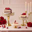 Vidisan 2 Pcs Gold 8/10 Inch Crystal Cake Stand Set Round Cake Stand with Crystal Bling Pendants Dessert Table Display Set for Wedding Event Birthday Party Dessert Table