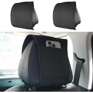 2PCS Car Headrest Covers for Back Seat with Pocket, Universal Leather Head Rest Cover, Multi-Functional Backseat Organizer for Phone, Key, Wallet, Coin Storage Black