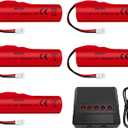 AMZZN 5PCS 3.7V 3000mAh Li-ion Battery with Molex Plug and 5-in-1 Charger for RC Engineering Vehicles,Drifting Vehicles,Trucks,Off-Road Cars,High-Speed Climbing Racing Cars,Remote Control Boats