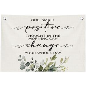 Motivational Inspirational Wall Decor,One Small Positive Thought in the Morning Can Change Your Whole Day Canvas Banner Flag,Positive Affirmations Wall Decor for Office Home Bedroom Bathroom (Inspirational (cream-coloured))