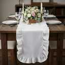 Oudain White Ruffle Table Runner Cotton Fabric 118 x 13.8'' Farmhouse Rustic Ruffled Edge Table Runner Wedding Decor for Spring Baby Shower Bridal Shower Party