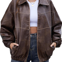 Bakyarder, Womens Oversized Y2K Faux Leather Jackets Vintage Plus Size Fashion Motorcycle Coats Fall Fashion Outfits 2024 Size M