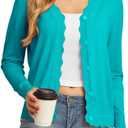 GRECERELLE Women's Long Sleeve V-Neck Button Down Cardigan Knit Shrugs Sweater (Medium, Cyan)