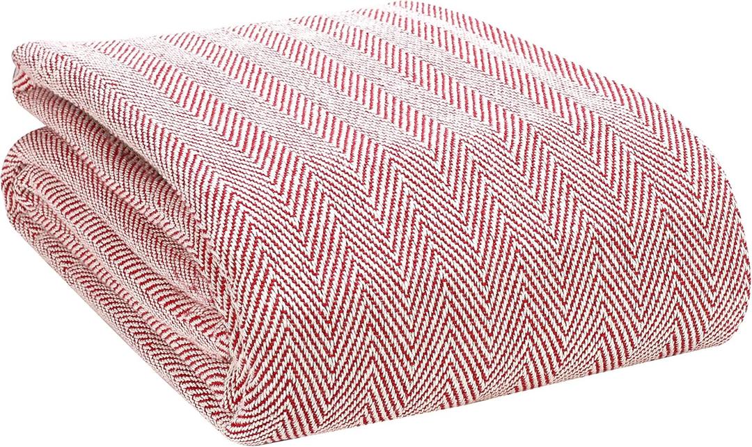 GLAMBURG 100% Soft and Breathable Cotton Thermal Blanket King Red - Perfect for Layering Any Bed for All Season (King (102"x90"))