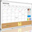QUEENLINK Dry Erase Calendar Whiteboard for Wall, 24"x18" Magnetic Monthly White Board Cork Board Combo, Double Sided, Aluminum Frame, Wall Hanging Wipe Board for Home, Office, School, Dorm