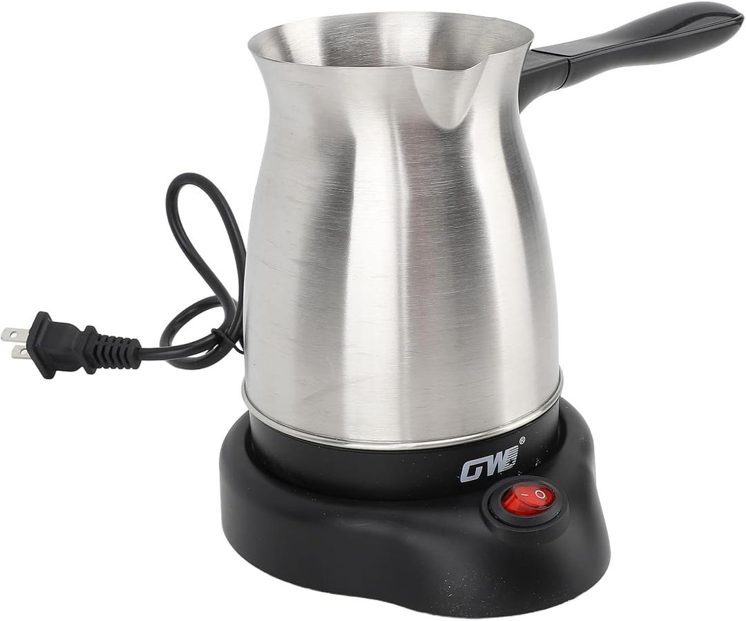 Turkish Coffee Pot, Stainless Steel Arabic, Greek & Turkish Electric Coffee Maker Machine Pot, 600ml Coffee Tea Warmer Kettle with Removable Anti Scald Handle Cordless Base for Home & Travel (GW-8054)