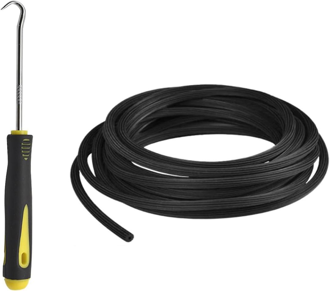 BAYTORY Window Screen Spline, 0.16" x 100' Replacement Round Black Window Screen Retainer Spline and Spline Removal Hook, Window Screen Repair for Installing Door Mesh Screens (0.16 in x 100 ft)