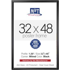 M&T Displays Snap Poster Frame Black 1.25" Aluminum Profile Front Loading Wall Mounting Photo Picture Document Certificate Sign Holder Mitered Corner Anti Glare Cover (Black, 32x48 in)