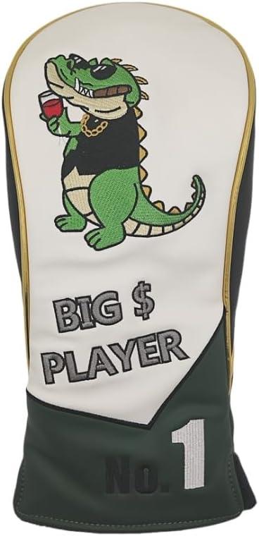 Golf Head Covers Humorous Crocodile Cartoon Embroidery Luxurious Waterproof and wear-Resistant Silicone Leather Durable Driver & Wood Club Covers