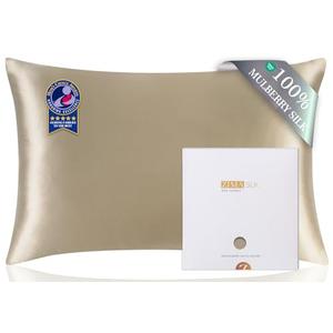 ZIMASILK 100% Pure Mulberry Silk Pillow Cases for Hair and Skin, Soft, Hypoallergenic & Smooth, Both Sides Grade 6A Silk, with Hidden Zipper, Gift for Women Men,1pc(Standard 20''x26'',Taupe)