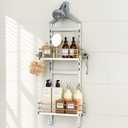 Orimade Aluminum Hanging Shower Caddy Over Head, Adjustable Bathroom Shelf with Hooks, Anti-Slip Rustproof Organizer Storage Rack Basket, Silver, 2 Tier