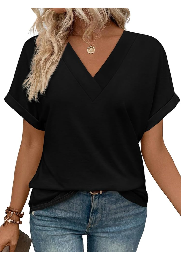 WIHOLL Womens Summer Tops Short Dolman Sleeve Shirts 2025 Fashion V Neck Outfits Clothes, Size XL