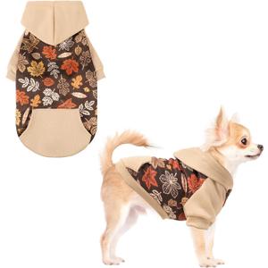 KOOLTAIL Fall Dog Hoodie with Autumn Maple Leaf Pattern for Small Dogs -Thanksgiving Pet Sweater Sweatshirt Warm Cold Weather Clothes with Leash Hole and Pocket for Puppy Male/Female S