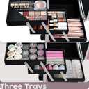 Rolling Makeup Case with Drawer Cosmetology Case on Wheels Makeup Trolley Sliding Drawer Makeup Travel Case for Esthetician, Mobile Stylist, Manicurist Barber Case Traveling Cart Trunk Glitter Pink (EXP 07/14/32)