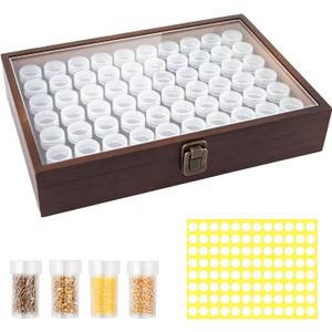 60 Slots Seed Storage Organizer with 96pcs Labels, Wooden Seed Saving Box with Lid and Metal Safety Lock, Garden Seed Organizer for Flowers Plants Vegetables, Brown