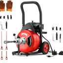 50Ft Drain Cleaning Machine, 450w Portable Drain Auger with Wheels, 1/2" Auto-Feed Drain Snake with 4 Cutters, Electric Sewer Auger for Sink, Toilet, Floor Drain