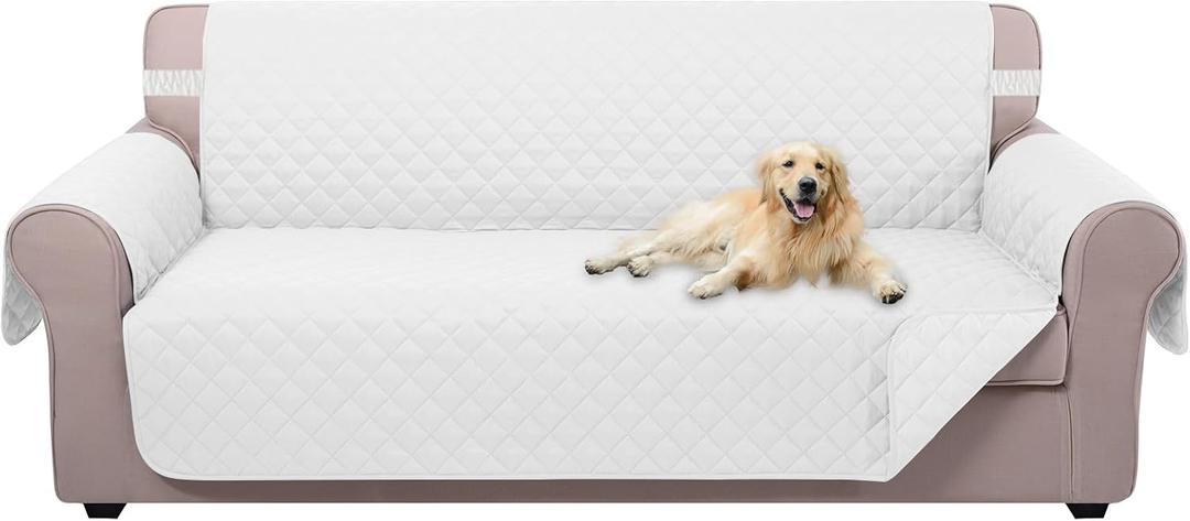 U-NICE HOME Reversible Sofa Cover Couch Cover for Dogs with Elastic Straps Water Resistant Furniture Protector for Pets Couch Cover for 3 Cushion Couch (Sofa, White/White)