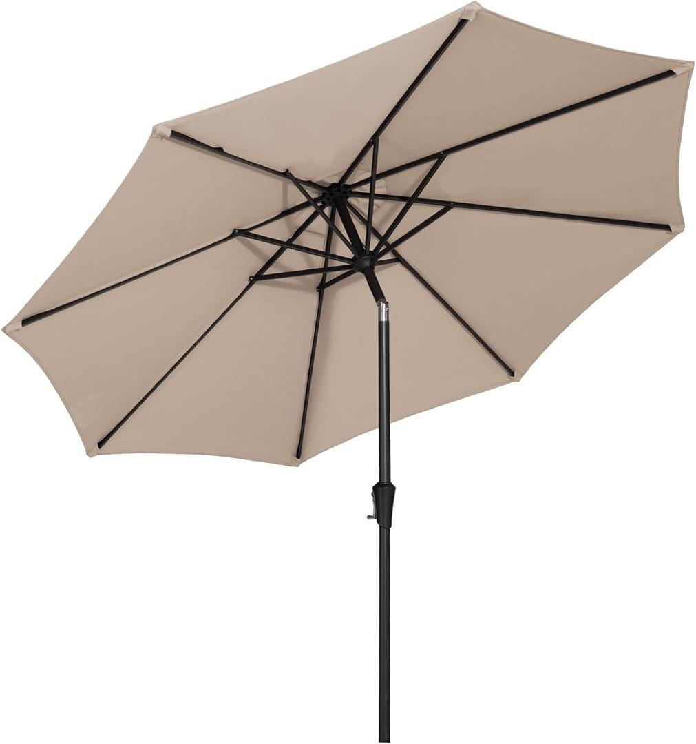 MEWAY 9ft Patio Umbrella Outdoor Table Umbrellas with Push Button Tilt and Crank, Market Umbrella 8 Sturdy Ribs for Deck, Garden, Pool and Backyard, Beige